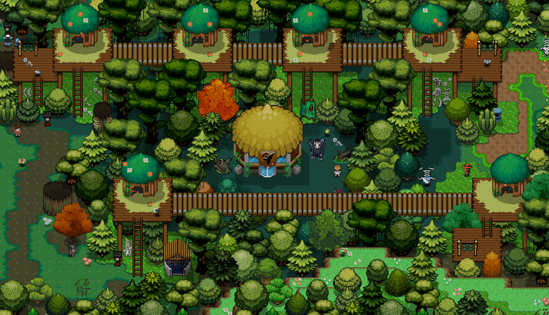 Treehouses and forest walkways in Fortree City, Hoenn