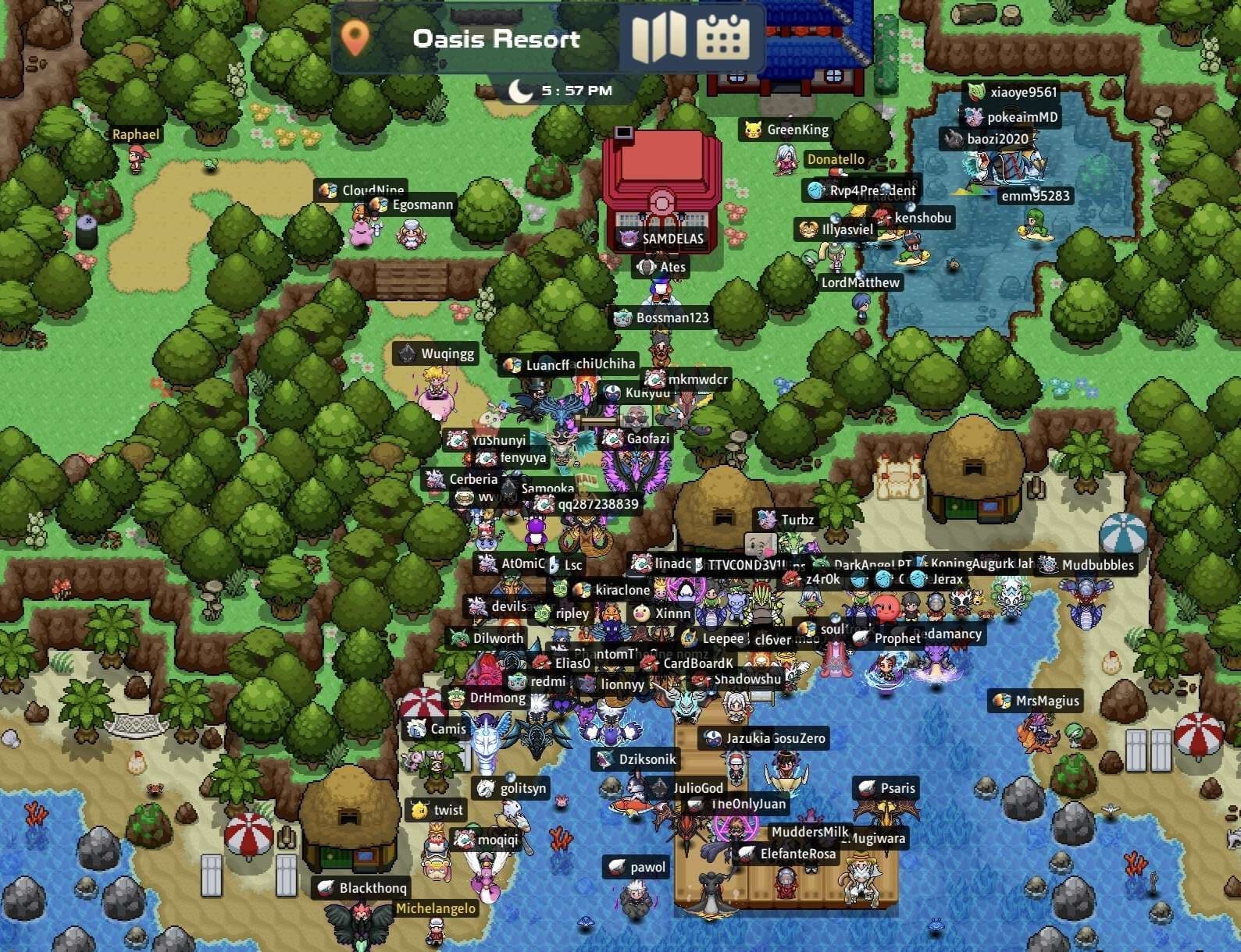 Una gran reunión de entrenadores en Oasis Resort dentro de Pokémon Blaze Online